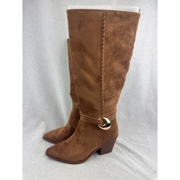 Universal Thread Shoes - Universal Thread Womens Cognac Faux Suede Tall Boots Pointed Toe Gold Detail‎ 8